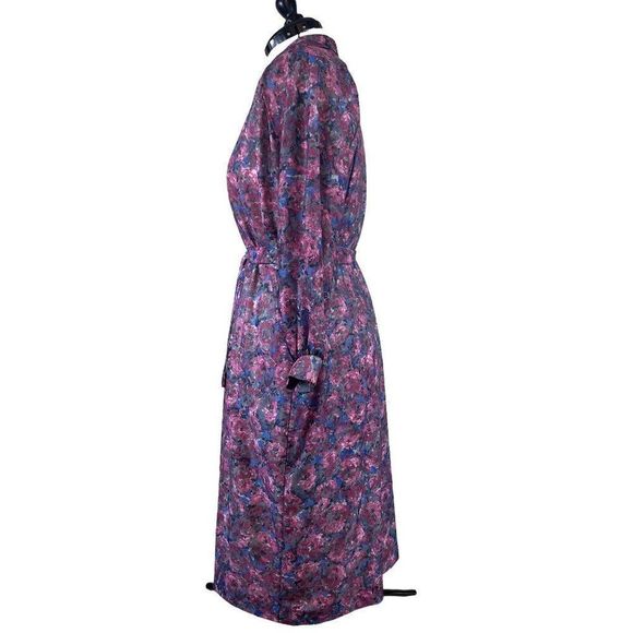 Unicorn 70s Vintage Plus Size 18 Zip Front Long Sleeve Floral Dress with Pockets - Picture 3 of 8